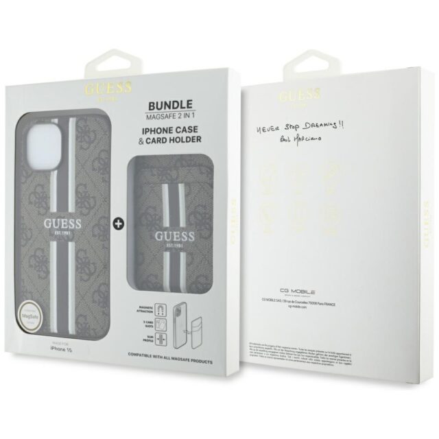 Case Guess 4G Stripes with wallet Magsafe for iPhone 15 brown - imagine 6