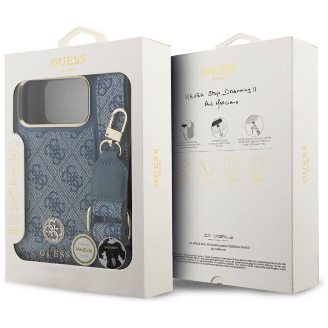 Guess 4G Strass Logo & Big Strap Metal Buttons MagSafe Case for iPhone 17 Pro Max blue - imagine 9