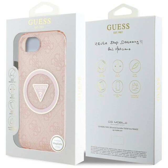 Case Guess IML Metal Glitter 4G Circle Triangle MagSafe for iPhone 16e pink - imagine 8