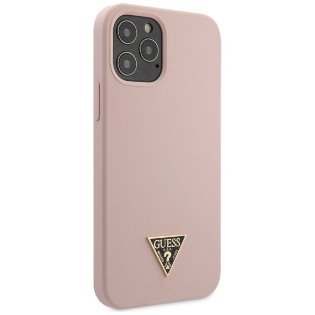 Guess GUHCP12LLSTMLP iPhone 12 Pro Max 6,7" light pink hardcase Silicone Triangle Logo - imagine 5