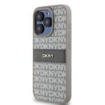 DKNY DKHCP15LPRTHSLE iPhone 15 Pro 6.1 inch beige hardcase Leather Mono Stripe & Metal Logo - imagine 2