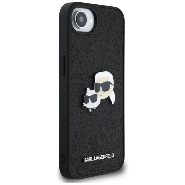 Case Karl Lagerfeld Fixed Glitter Karl&Choupette Heads Metal Pin for iPhone 16e black - imagine 4