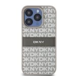 DKNY DKHCP15XPRTHSLE iPhone 15 Pro Max 6.7 inch beige hardcase Leather Mono Stripe & Metal Logo - imagine 3