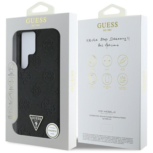 Case Guess Grained Hot Stamp Peony Pattern Triangle Logo MagSafe for Samsung Galaxy S25 Ultra black - imagine 8