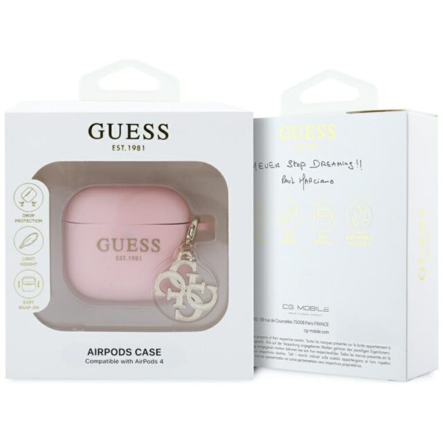 Guess GUA4LECG4P AirPods 4 cover pink Silicone 4G Charm - imagine 3