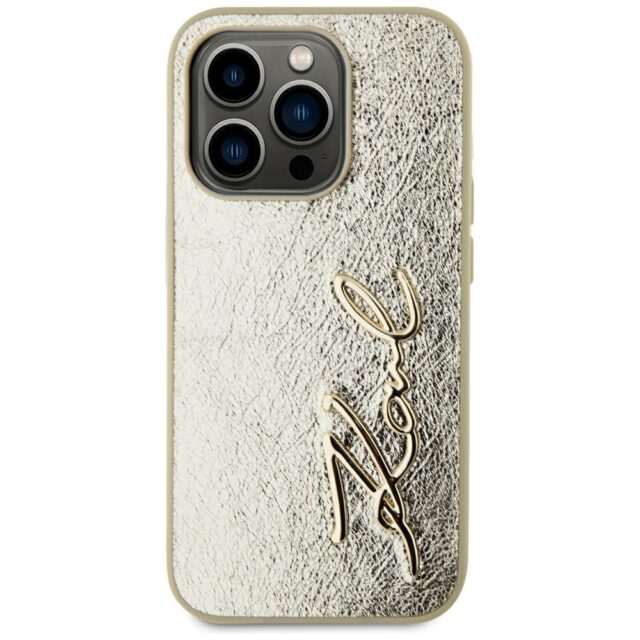 Case Karl Lagerfeld Wrinkled Metal Signature for iPhone 15 Pro Max gold - imagine 3
