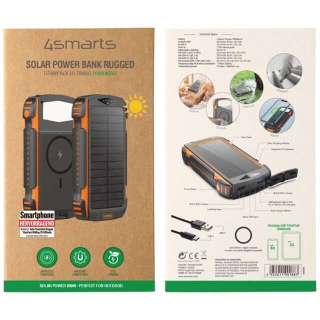 4smarts Powerbank Solarny TitanPack      Rugged UltiMag 20000mAh black/czarny 496560 - imagine 2
