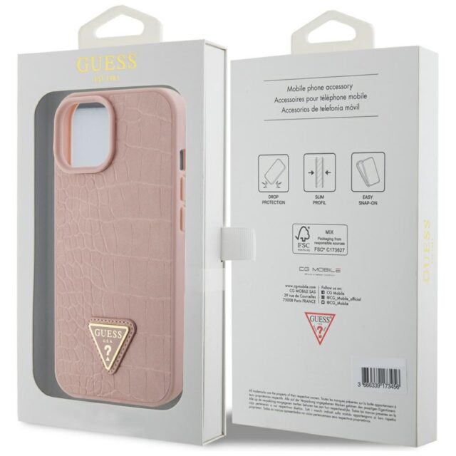 Guess GUHCP15SPCRTHCP iPhone 15 / 14 / 13 6.1" pink hardcase Croco Triangle Metal Logo - imagine 8