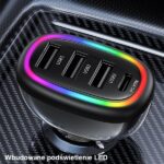 USAMS car charger 1xUSB-C 3xUSB-A C34 48W 3A+C PD Fast Charge black CC170CC01 (US-CC170) - imagine 6