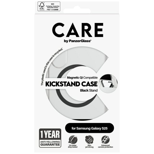 Case CARE by PanzerGlass Feature Black Kickstand & QI for Samsung Galaxy S25 transparent - imagine 4