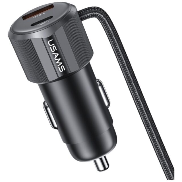 USAMS YT Series CC287 Car Charger 66W 1xUSB-A 1xUSB-C + 2in1 USB-C/Lightning Cable - imagine 3