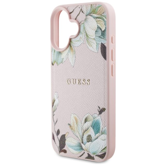 Case Guess Grained Printed Flower Pattern MagSafe for iPhone 16 pink - imagine 6