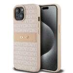 DKNY DKHCP15SPRTHSLP iPhone 15 / 14 / 13 6.1 inch pink hardcase Leather Mono Stripe & Metal Logo