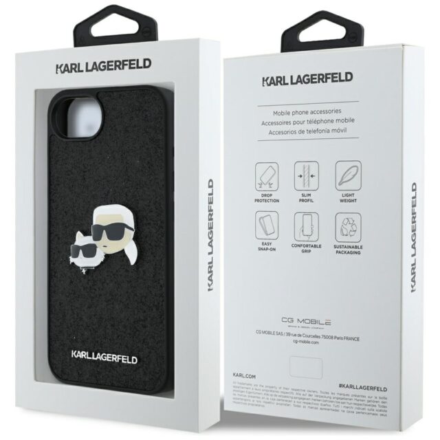 Case Karl Lagerfeld Fixed Glitter Karl&Choupette Heads Metal Pin for iPhone 16e black - imagine 8