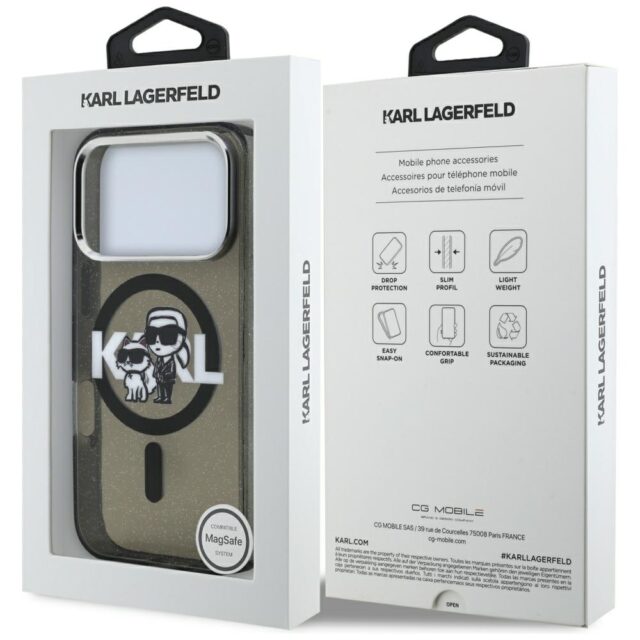 Karl Lagerfeld IML Glitter Karl & Choupette Sketch Logo MagSafe Case for iPhone 17 Pro Black - imagine 8