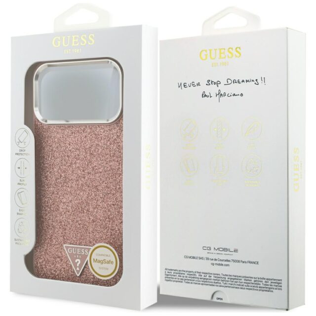 Guess Glitter Triangle Logo MagSafe Case for iPhone 17 Pro Max Pink - imagine 8
