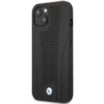 Case BMW BMHCP13MRPSLK iPhone 13 / 14 / 15 6.1" black hardcase Leather Debossed Lines - imagine 2