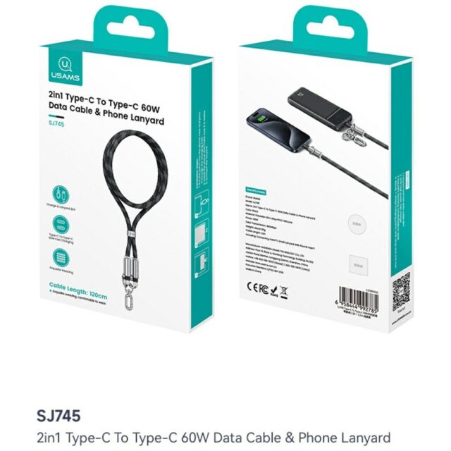 Usams SJ745 60W USB-C to USB-C 1.2m Green Phone Lanyard with Charging Cable - imagine 7