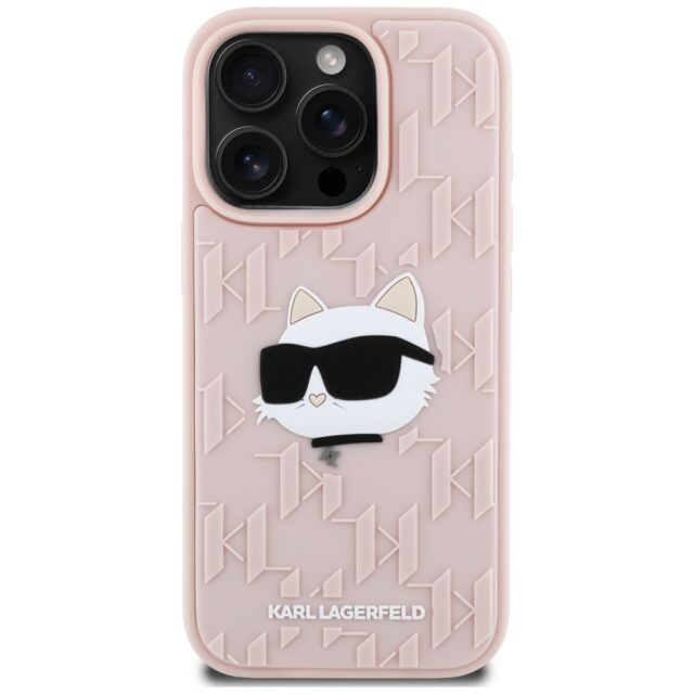 Case Karl Lagerfeld 3D Rubber Monogram & Choupette for iPhone 16 Pro pink - imagine 3