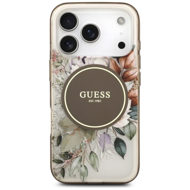 Guess IML Flower & Tonal Circle MagSafe Case for iPhone 17 Pro Max Brown - imagine 3