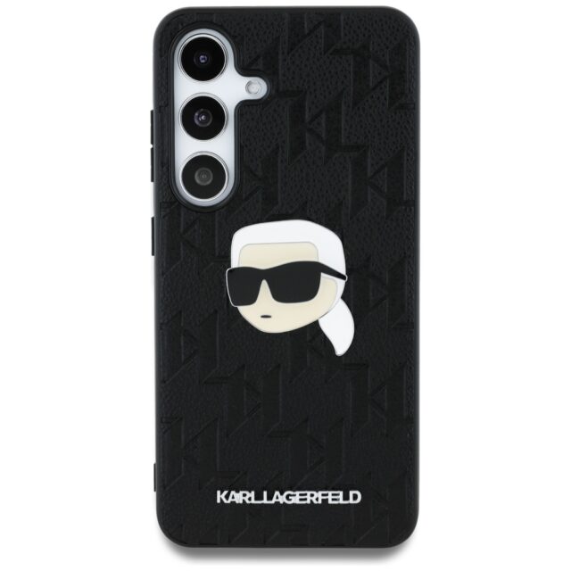Case Karl Lagerfeld Leather Monogram Pin Logo Karl Head Samsung Galaxy S25+ black - imagine 3