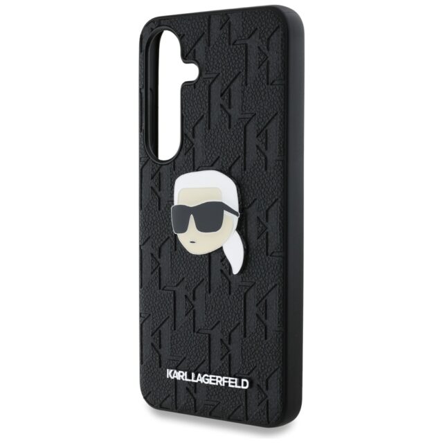 Case Karl Lagerfeld Leather Monogram Pin Logo Karl Head Samsung Galaxy S25+ black - imagine 6