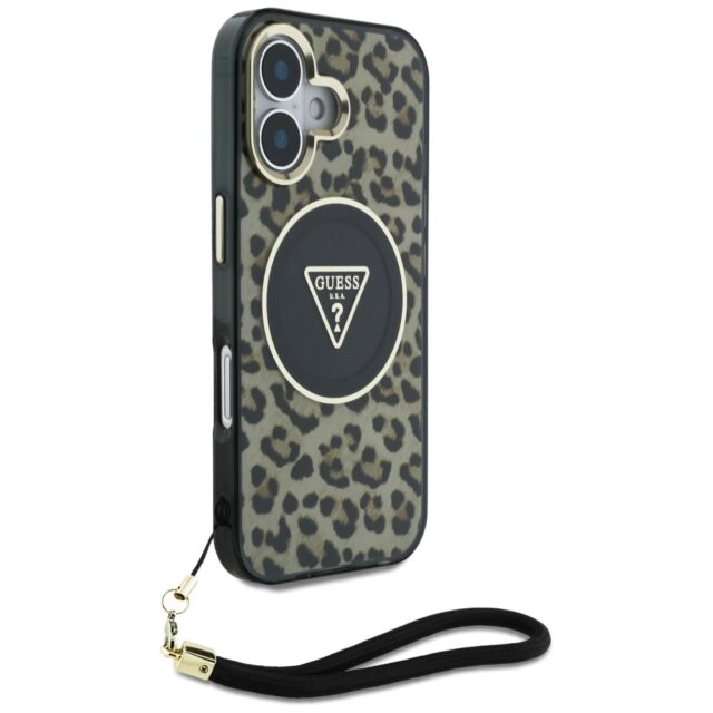 Case Guess HC IML Leopard Triangle Cord Strap for iPhone 16 MagSafe brown - imagine 3