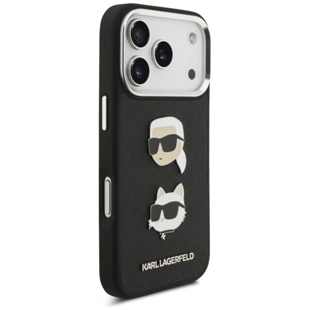 Karl Lagerfeld FW Grained Karl & Choupette Heads Pins & Logo Case for iPhone 17 Pro Black - imagine 4