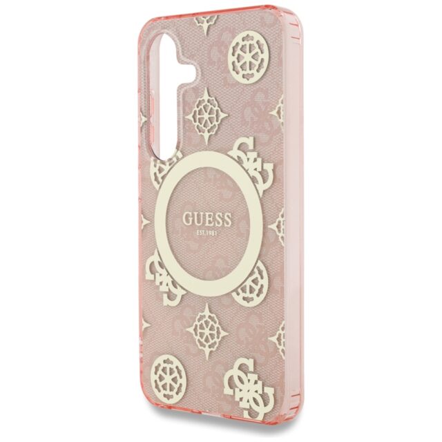 Case Guess 4G Background Gold Electroplated Peony Pattern MagSafe do Samsung Galaxy S25 pink - imagine 6
