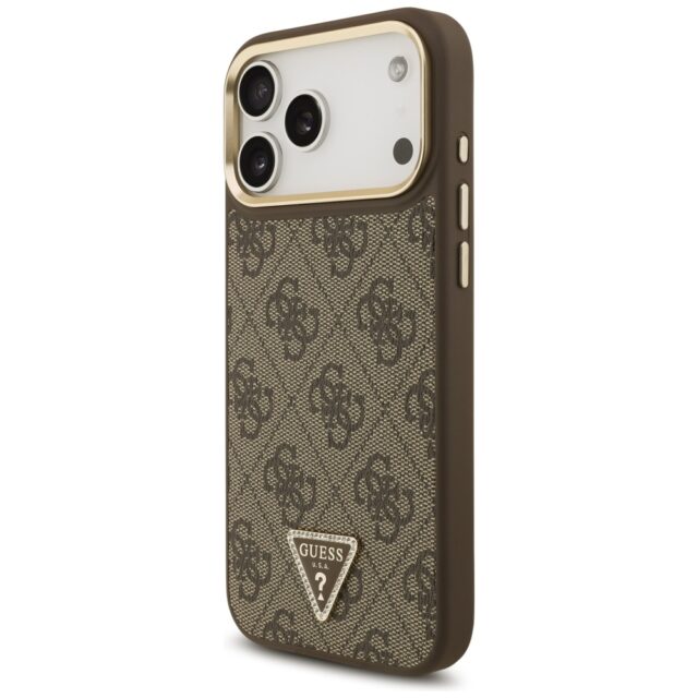 Guess 4G Triangle Logo & Big Strap Metal Buttons MagSafe Case for iPhone 17 Pro Max Brown - imagine 2