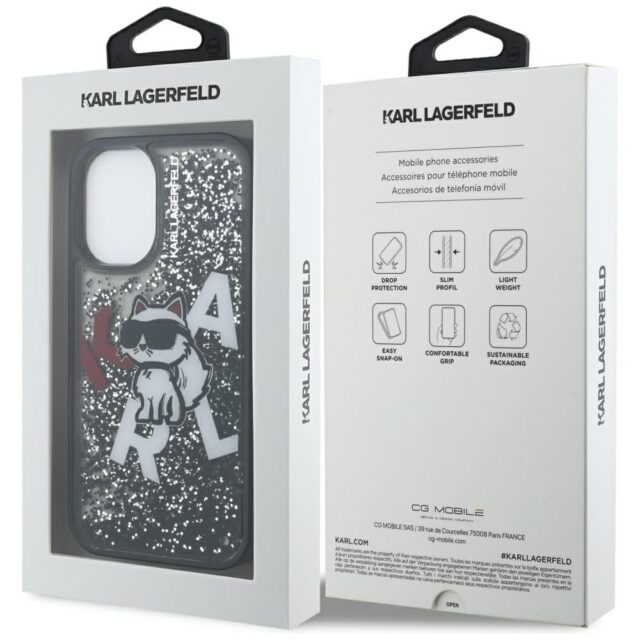 Case Karl Lagerfeld Liquid Glitter       Choupette Logo MagSafe for iPhone 16 black - imagine 8