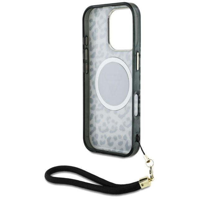 Case Guess HC IML Leopard Triangle Cord Strap for iPhone 16 Pro MagSafe black - imagine 6