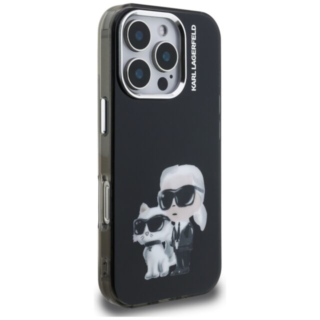 Case Karl Lagerfeld IML Aquarelle Karl   & Choupette & Logo for iPhone 16 Pro Max black - imagine 4