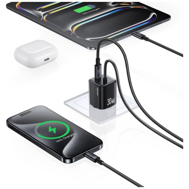 USAMS JC Series CC264 30W GaN Mini Fast Charger 2xUSB-C Black - imagine 9