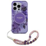 Guess GUHMP16XHFWBRCESU iPhone 16 Pro Max 6.9" purple hardcase IML Flowers With Pearl Strap - imagine 2
