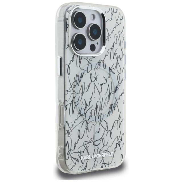 Case Karl Lagerfeld IML Karl Script Pattern MagSafe for iPhone 16 Pro Max white - imagine 4