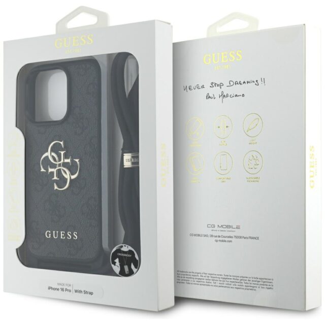Case Guess 4G Big Logo Cord Stap Crossbody for iPhone 16 Pro black - imagine 7
