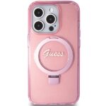 Guess GUHMP15LHRSGSP iPhone 15 Pro 6.1" pink hardcase Ring Stand Script Glitter MagSafe - imagine 3