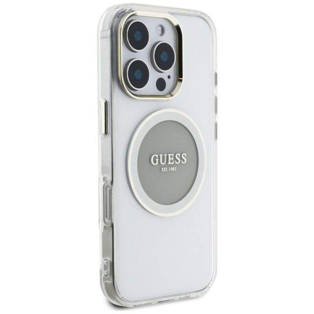Case Guess IML Metal Colored Circle Classic Logo MagSafe for iPhone 16 Pro grey - imagine 4
