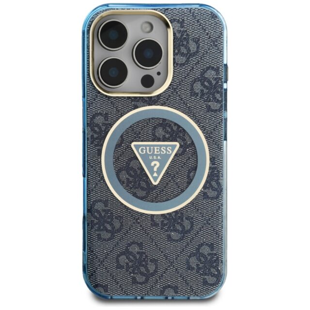 Case Guess IML Metal Glitter 4G Circle Triangle MagSafe for iPhone 16 Pro Max blue - imagine 3