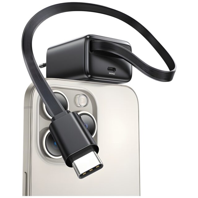 USAMS Charger 1xUSB-C with retractable USB-C Retractable PD+QC 30W Gan Fast Charging black - imagine 5