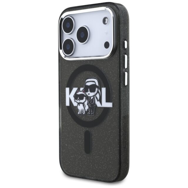 Karl Lagerfeld IML Glitter Karl & Choupette Sketch Logo MagSafe Case for iPhone 17 Pro Black - imagine 2