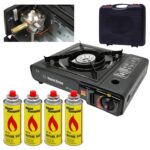 Extralink | Set of gas camping stove + 4 gas cartridges 400ml | portable field for cartridges 2in1 in a suitcase