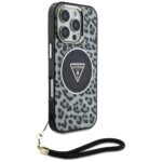 Case Guess HC IML Leopard Triangle Cord Strap for iPhone 16 Pro Max MagSafe black - imagine 3