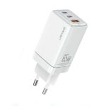 USAMS Charger 2xUSB-C+1xUSB 65W(only head) GaN PD3.0 +QC3.0 Fast Charging white Sandru Series CC180T