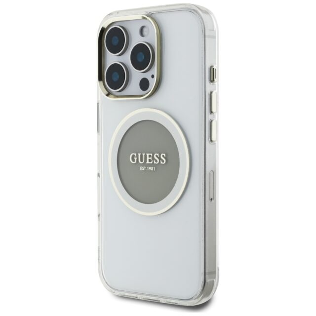 Case Guess IML Metal Colored Circle Classic Logo MagSafe for iPhone 16 Pro grey - imagine 2