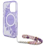 Guess GUHMP16LHFWBRCESU iPhone 16 Pro 6.3" purple hardcase IML Flowers With Pearl Strap Mag - imagine 6