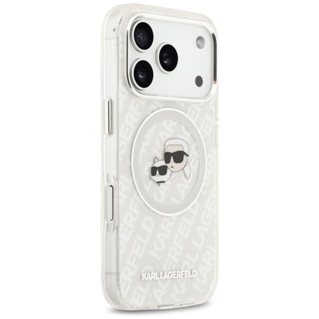 Case Karl Lagerfeld IML Glitter Karl & Choupette Heads Logo MagSafe for iPhone 17 Pro Max gray - imagine 4