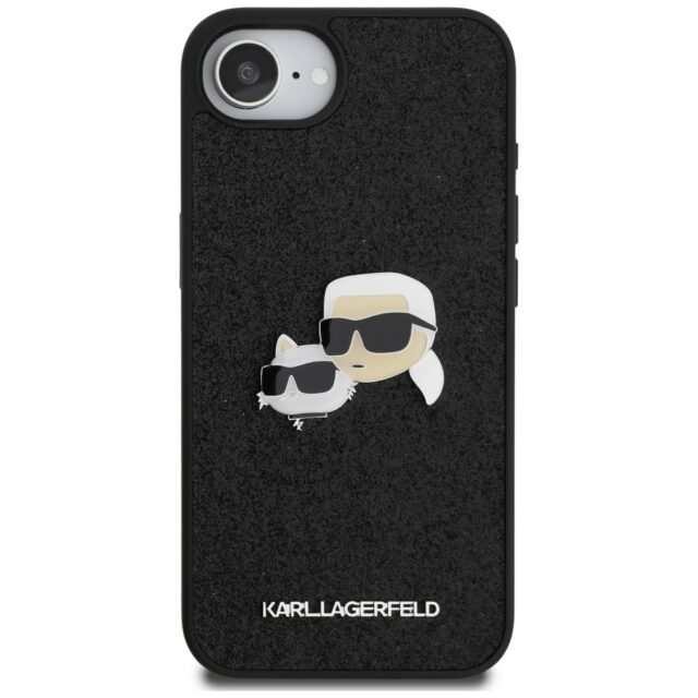 Case Karl Lagerfeld Fixed Glitter Karl&Choupette Heads Metal Pin for iPhone 16e black - imagine 3