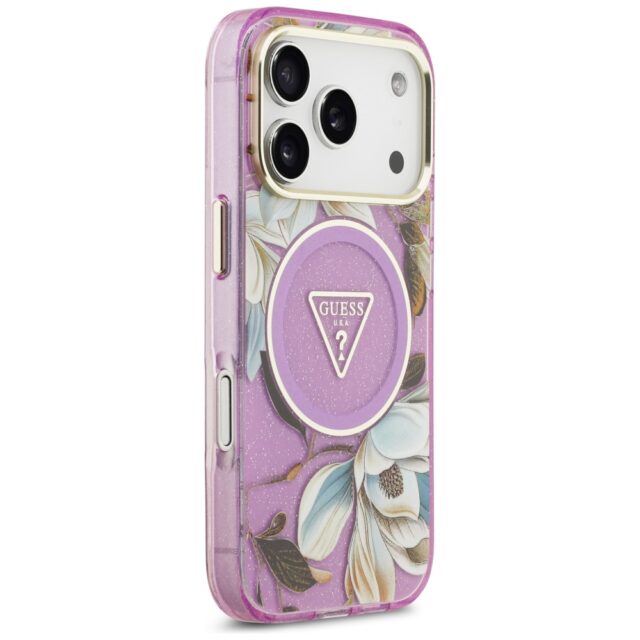 Case Guess IML Glitter Flowers Triangle MagSafe for iPhone 17 Pro purple - imagine 4